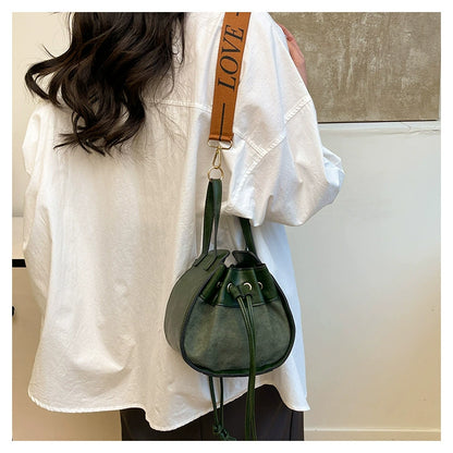Frosted Bucket Bag 2025 - Korean Style Crossbody Handbag with Drawstring Closure
