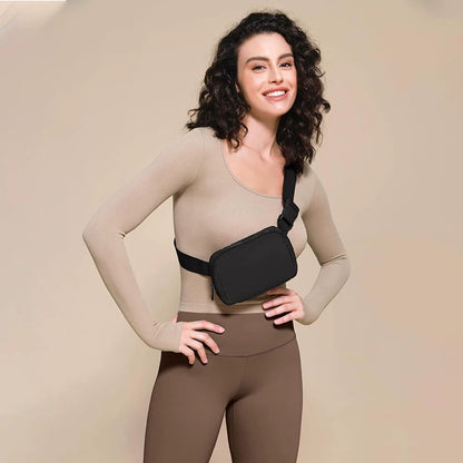 Black Lightweight Nylon Waist & Chest Bag - Splash - Proof Adjustable Running Fanny Pack