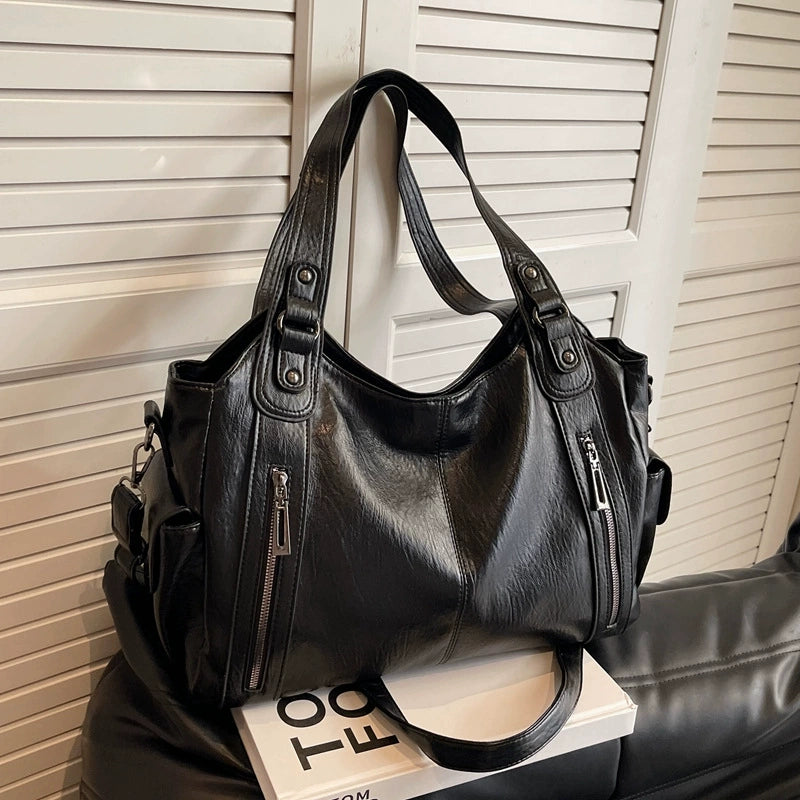 Women's Punk Style Rivet Handbag - Large Capacity Shoulder Bag for Fall & Winter