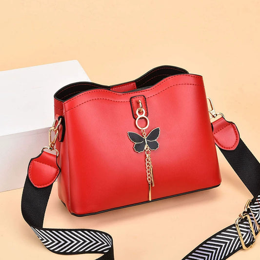 Crossbody Bag with Butterfly Charm - Small Fashion Handbag with Adjustable Strap & Gold Hardware