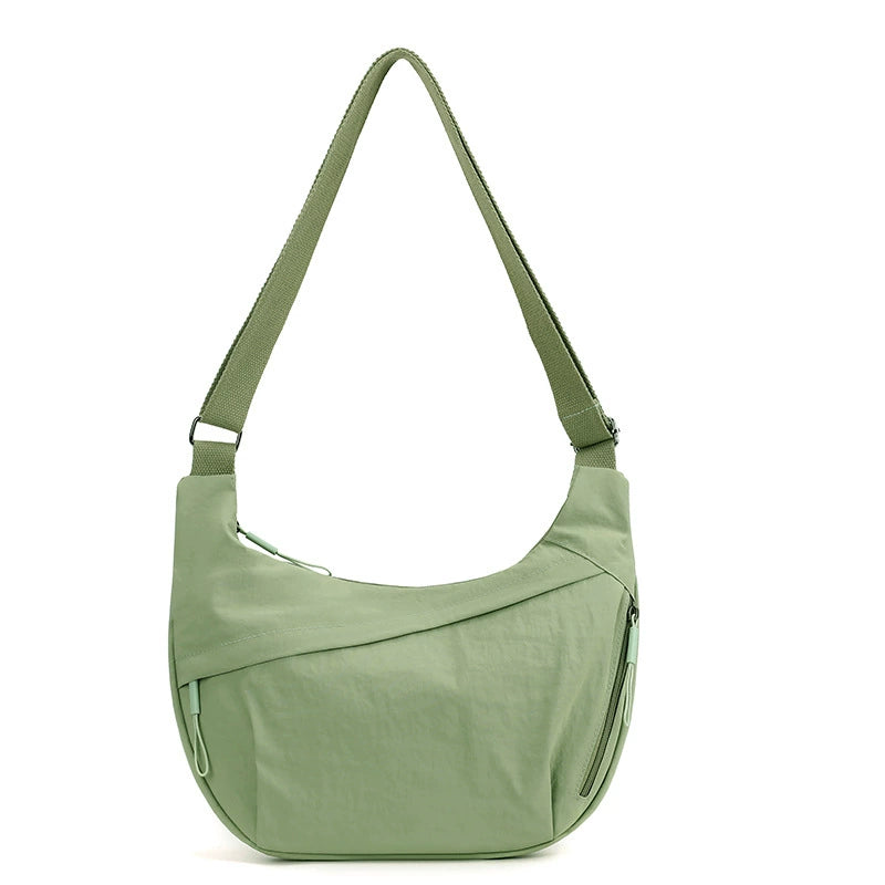Hip Hugger Unisex Iris Bag - Sage Green Crossbody with Adjustable Strap & Modern Curved Design