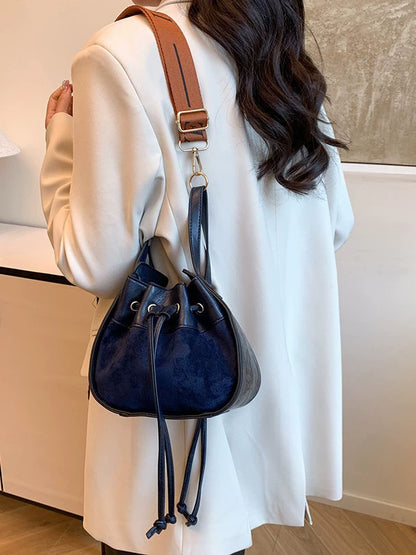 Frosted Bucket Bag 2025 - Korean Style Crossbody Handbag with Drawstring Closure