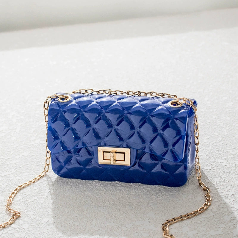 Quilted Leather Shoulder Bag - Double Flap Chain Crossbody Purse with Gold Hardware
