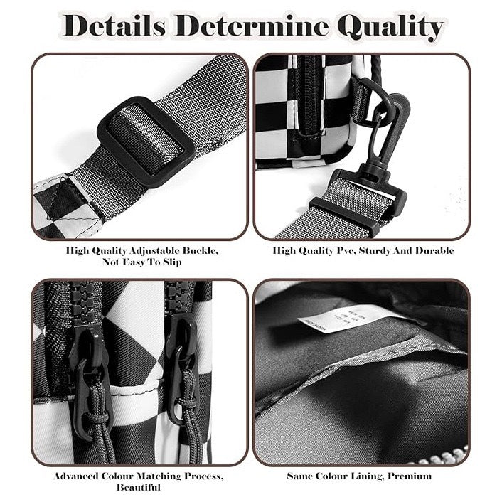 Checkered Sling Bag - Aesthetic Crossbody Chest Pack Water-Resistant Nylon Travel Bag