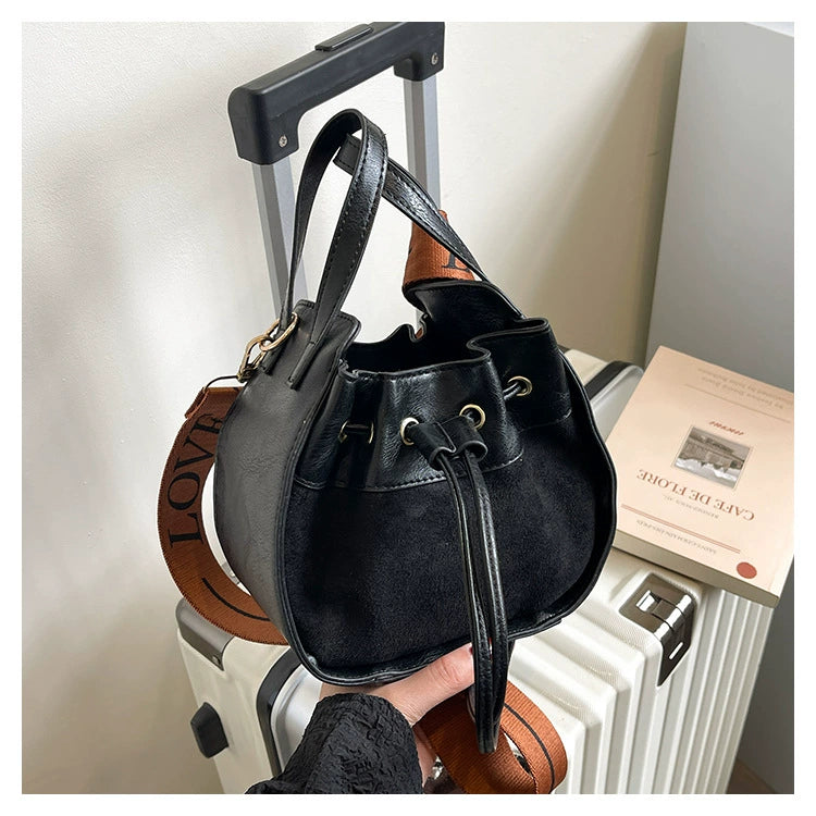 Frosted Bucket Bag 2025 - Korean Style Crossbody Handbag with Drawstring Closure