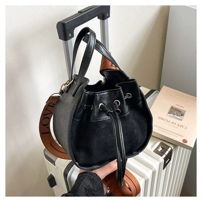 Frosted Bucket Bag 2025 - Korean Style Crossbody Handbag with Drawstring Closure