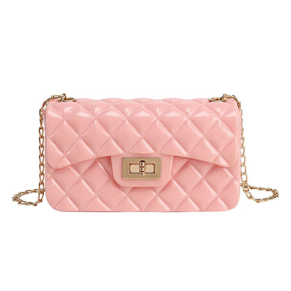 Quilted Leather Shoulder Bag - Double Flap Chain Crossbody Purse with Gold Hardware
