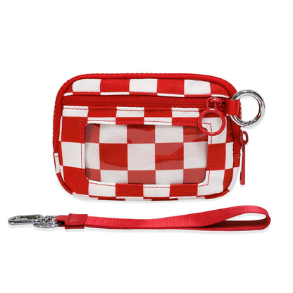 Checkered Wrist Bag - Waterproof Polyester Sports Running Pouch with Detachable Strap & Key Ring