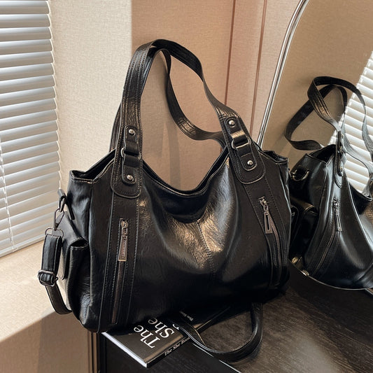 Women's Punk Style Rivet Handbag - Large Capacity Shoulder Bag for Fall & Winter