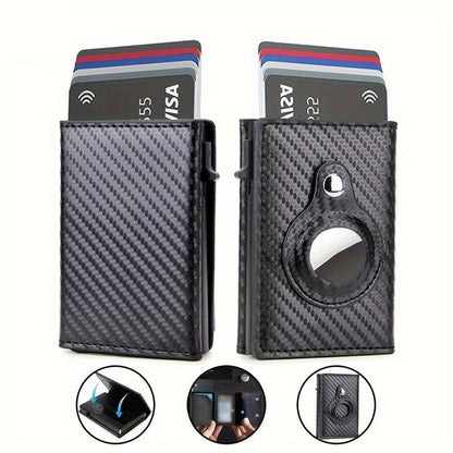 Carbon Fiber Smart Wallet with AirTag Holder - RFID Blocking Men's Minimalist Card Holder with Pop-Up Mechanism