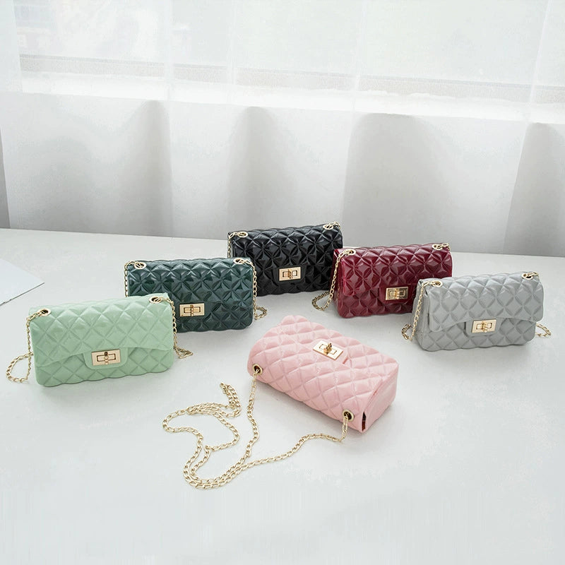 Quilted Leather Shoulder Bag - Double Flap Chain Crossbody Purse with Gold Hardware
