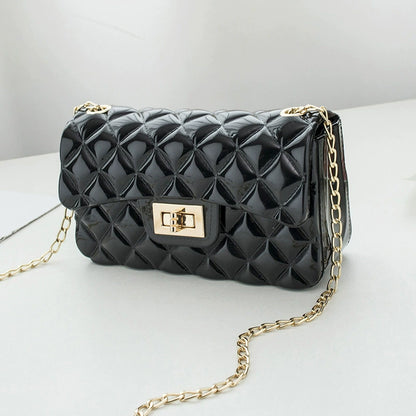 Quilted Leather Shoulder Bag - Double Flap Chain Crossbody Purse with Gold Hardware