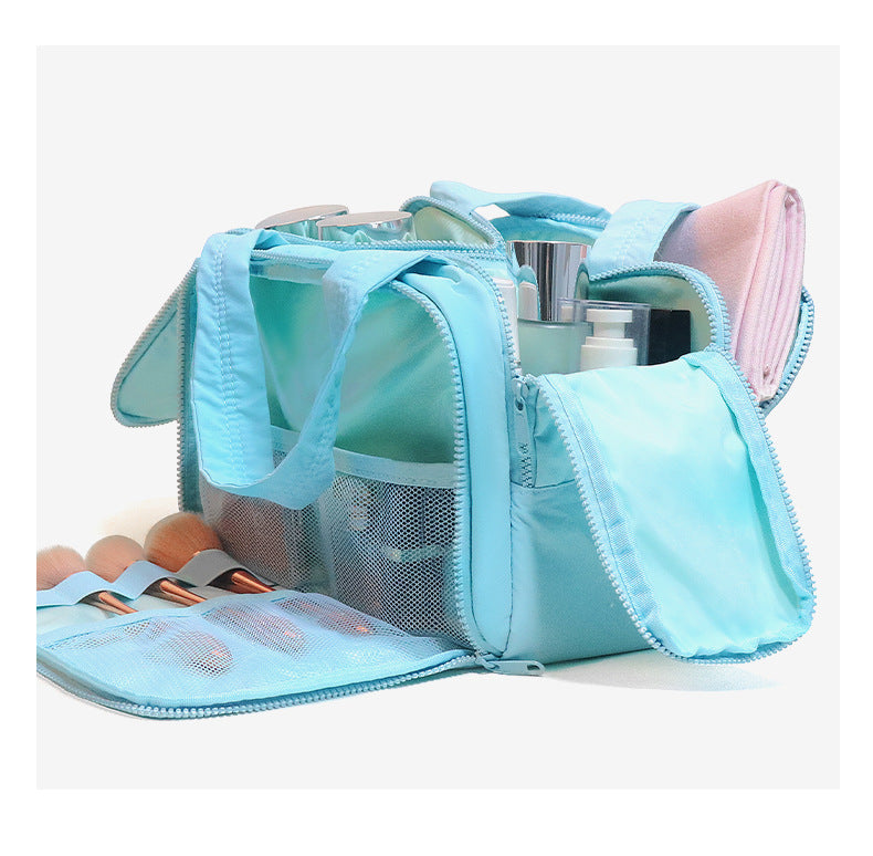 Quilted Travel Toiletry Bag - Large Capacity Wet/Dry Separation Organizer