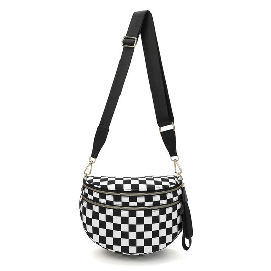 Checkered Bags Crossbody Spacious Nylon Belt Bag, Adjustable Strap, Multiple Colors