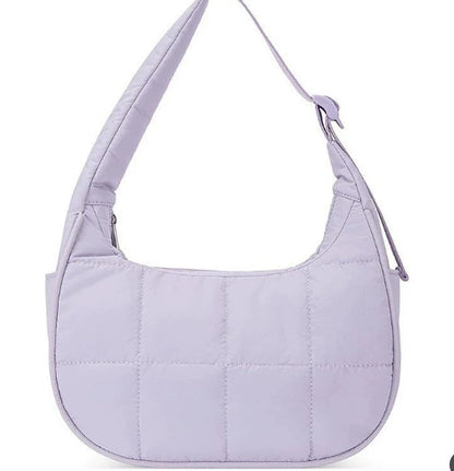 Quilted Puffer Crescent Shoulder Bag - Waterproof Nylon Hobo Bag with Adjustable Strap & Side Pocket