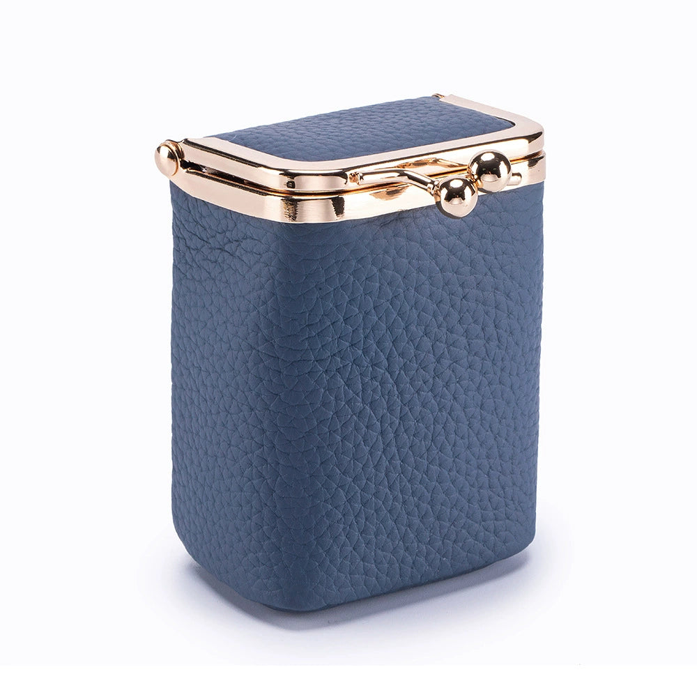 Premium Leather Lipstick Case - Lychee Pattern Cosmetic Storage Bag with Gold Frame Closure