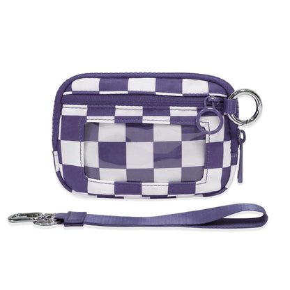 Checkered Wrist Bag - Waterproof Polyester Sports Running Pouch with Detachable Strap & Key Ring