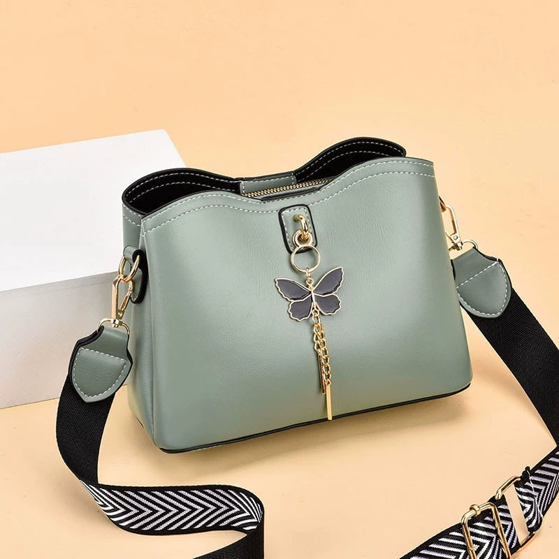 Crossbody Bag with Butterfly Charm - Small Fashion Handbag with Adjustable Strap & Gold Hardware