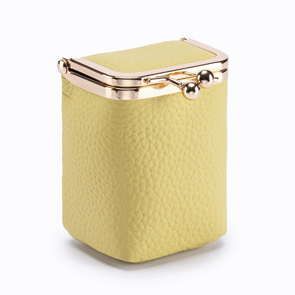 Premium Leather Lipstick Case - Lychee Pattern Cosmetic Storage Bag with Gold Frame Closure
