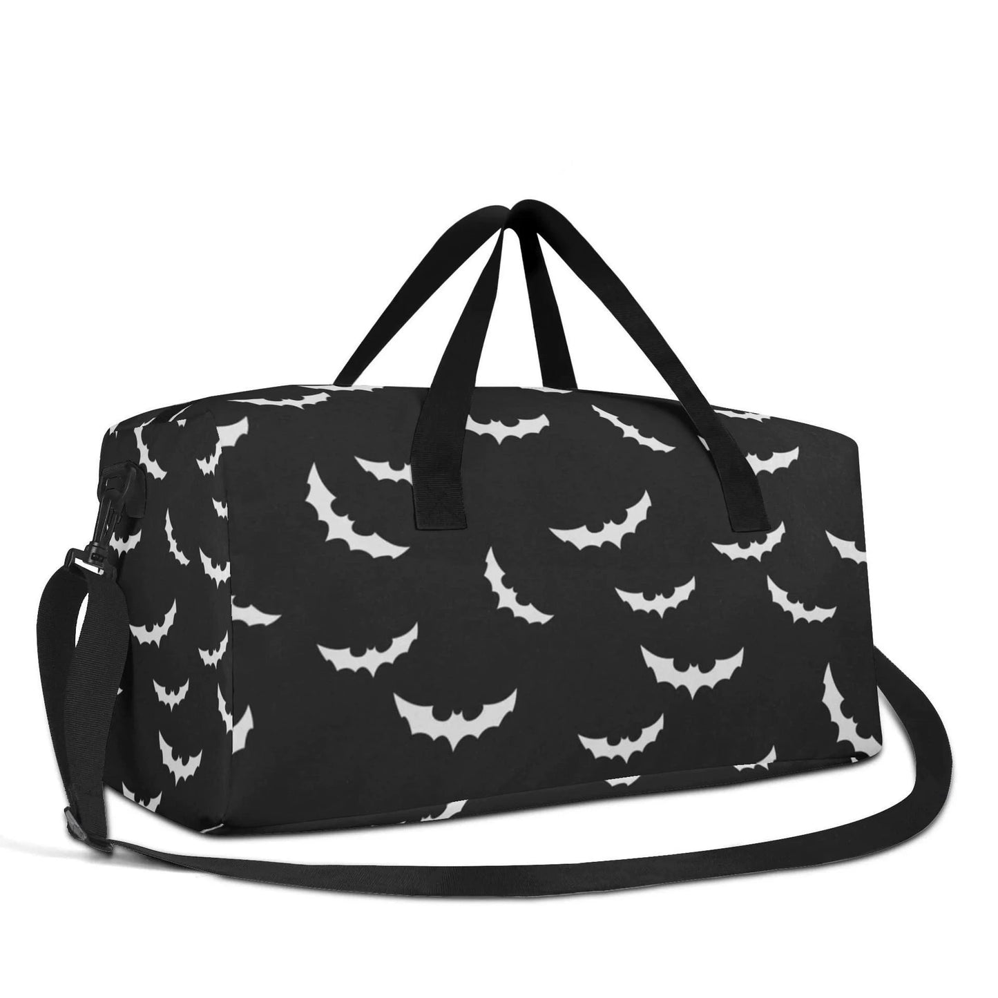 Unisex Bat Pattern Travel Bag - 2025 Halloween Large Capacity Duffel with Wet Bag & Shoe Compartment