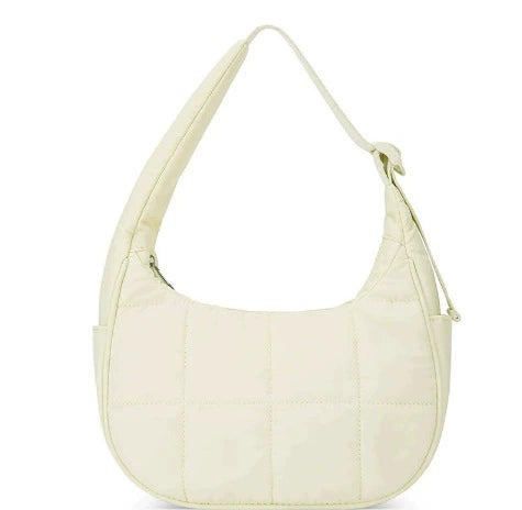 Quilted Puffer Crescent Shoulder Bag - Waterproof Nylon Hobo Bag with Adjustable Strap & Side Pocket