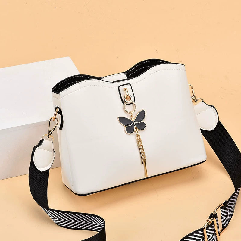 Crossbody Bag with Butterfly Charm - Small Fashion Handbag with Adjustable Strap & Gold Hardware