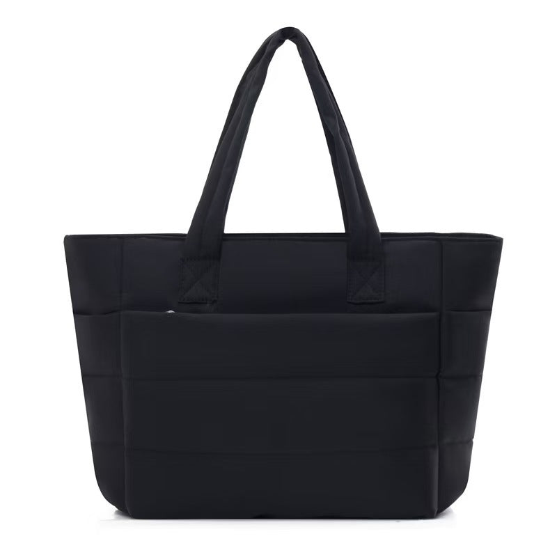Black Quilted Large Tote Bag — Women's One-Shoulder Travel & Laptop Handbag