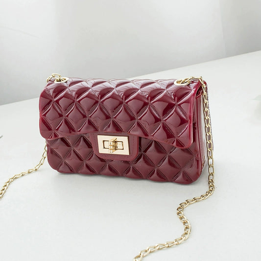 Quilted Leather Shoulder Bag - Double Flap Chain Crossbody Purse with Gold Hardware