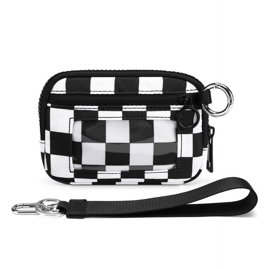Checkered Wrist Bag - Waterproof Polyester Sports Running Pouch with Detachable Strap & Key Ring