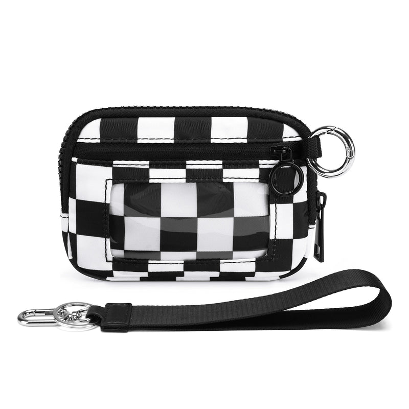 Checkered Wrist Bag - Waterproof Polyester Sports Running Pouch with Detachable Strap & Key Ring
