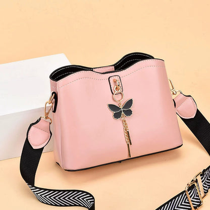 Crossbody Bag with Butterfly Charm - Small Fashion Handbag with Adjustable Strap & Gold Hardware
