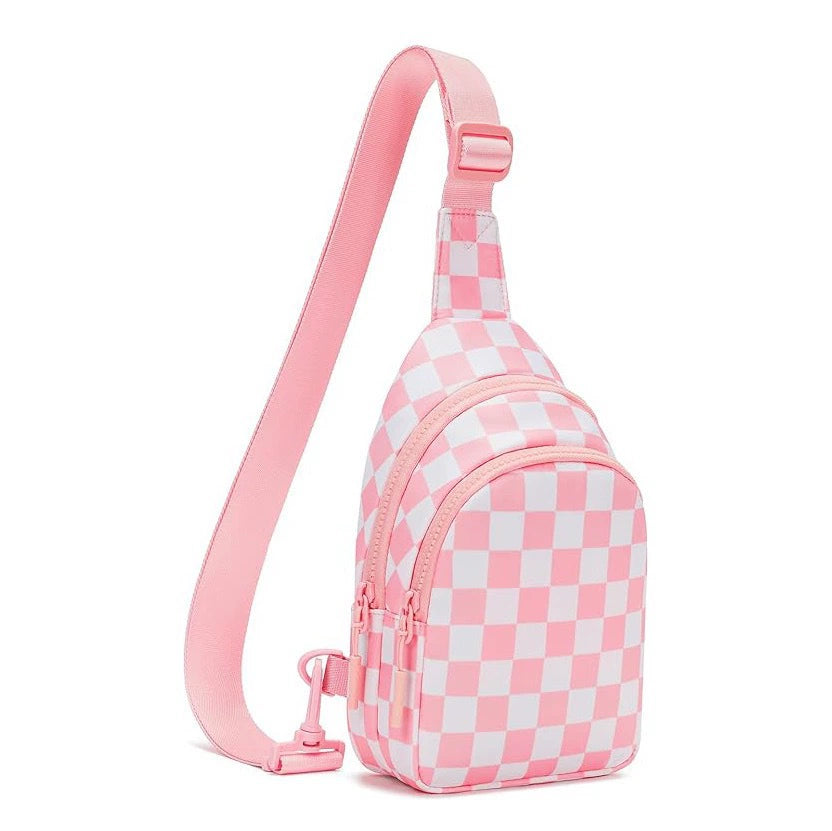 Checkered Sling Bag - Aesthetic Crossbody Chest Pack Water-Resistant Nylon Travel Bag