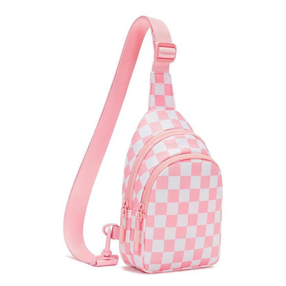 Checkered Sling Bag - Aesthetic Crossbody Chest Pack Water-Resistant Nylon Travel Bag