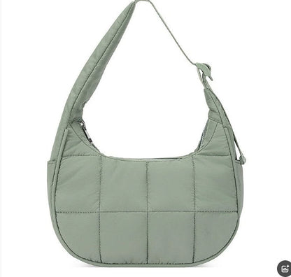 Quilted Puffer Crescent Shoulder Bag - Waterproof Nylon Hobo Bag with Adjustable Strap & Side Pocket