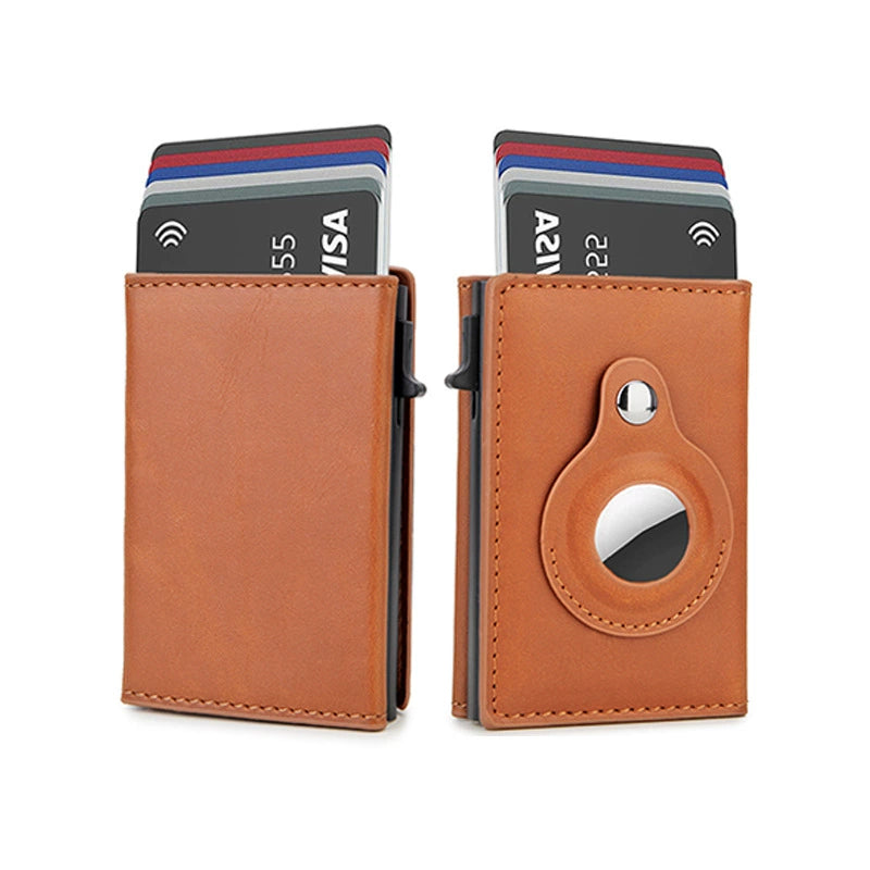 Carbon Fiber Smart Wallet with AirTag Holder - RFID Blocking Men's Minimalist Card Holder with Pop-Up Mechanism