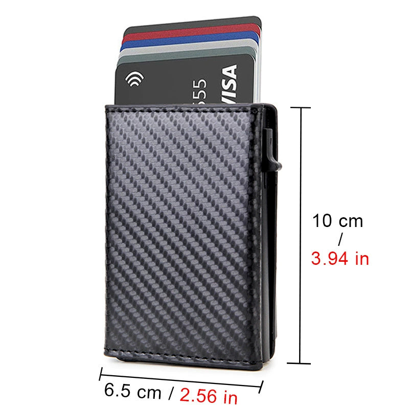 Carbon Fiber Smart Wallet with AirTag Holder - RFID Blocking Men's Minimalist Card Holder with Pop-Up Mechanism