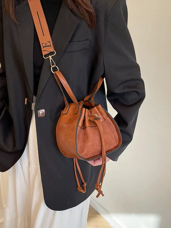 Frosted Bucket Bag 2025 - Korean Style Crossbody Handbag with Drawstring Closure