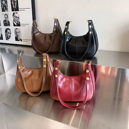 Leather Hobo Shoulder Bag - Women's Versatile Underarm Dumpling Bag with Gold Hardware & Zipper Closure