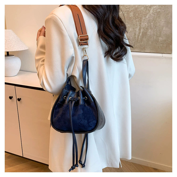 Frosted Bucket Bag 2025 - Korean Style Crossbody Handbag with Drawstring Closure