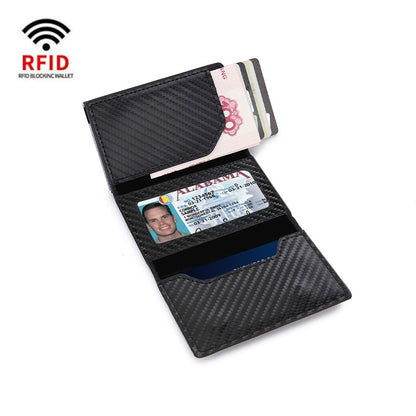 Carbon Fiber Smart Wallet with AirTag Holder - RFID Blocking Men's Minimalist Card Holder with Pop-Up Mechanism