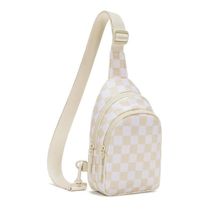 Checkered Sling Bag - Aesthetic Crossbody Chest Pack Water-Resistant Nylon Travel Bag