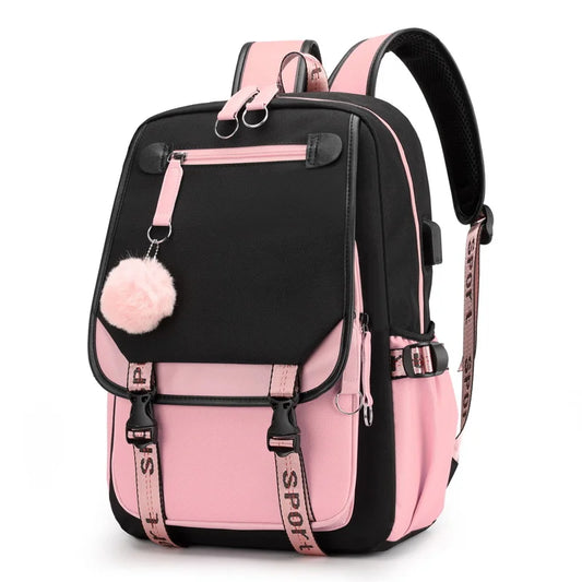 Kawaii School Backpack for Boys and Girls - Black & Pink Harajuku Style
