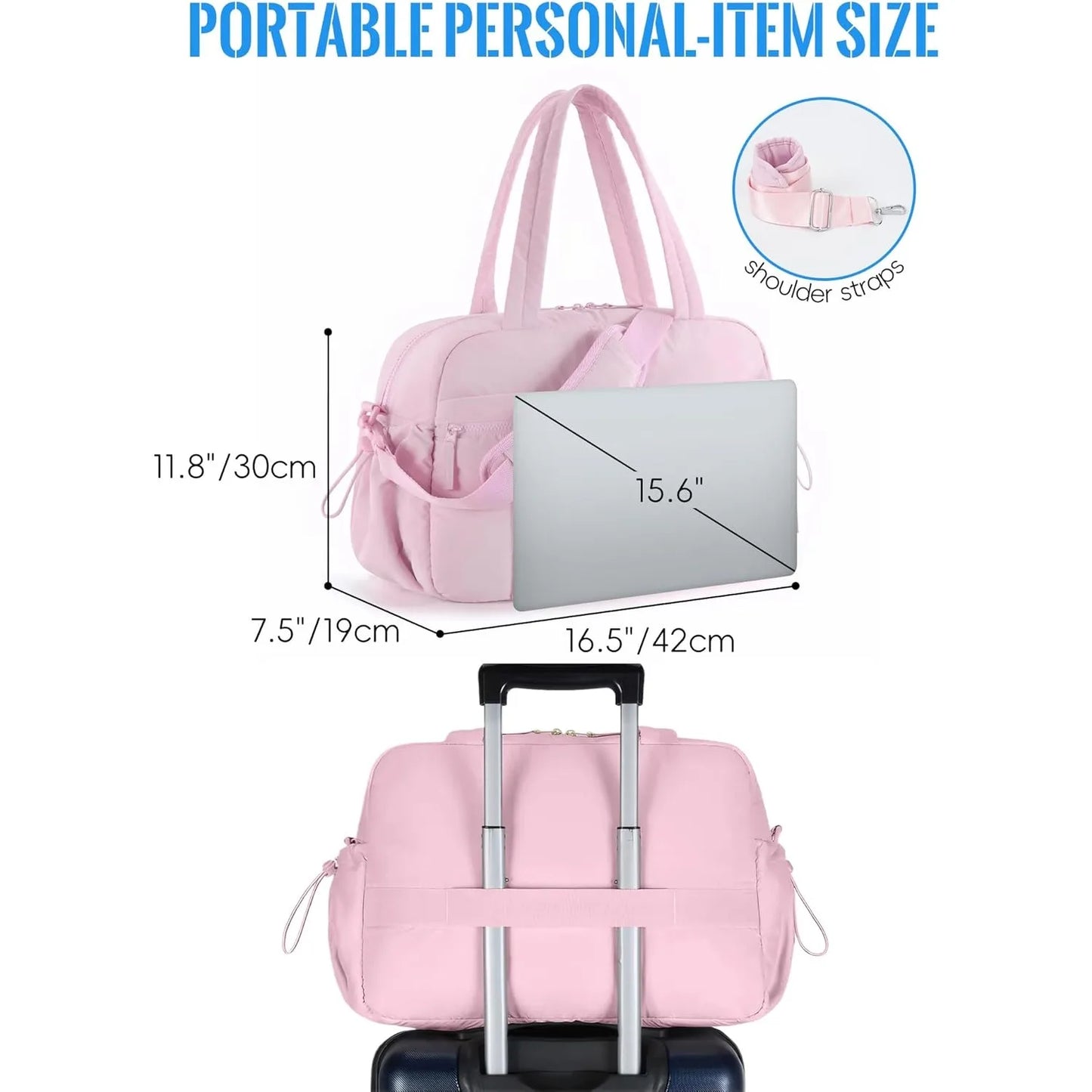 Large Capacity Travel Bag with Trolley Strap in Pink