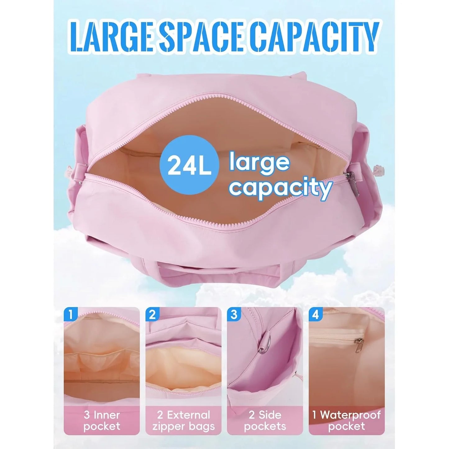 Large Capacity Travel Bag with Trolley Strap in Pink