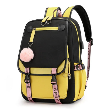 Kawaii School Backpack for Boys and Girls - Black & Pink Harajuku Style