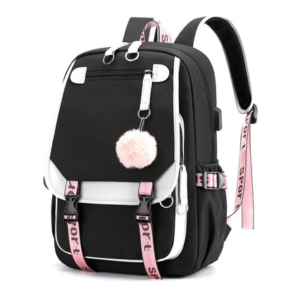 Kawaii School Backpack for Boys and Girls - Black & Pink Harajuku Style