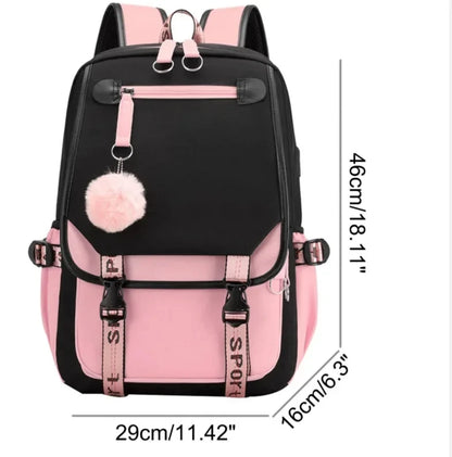 Kawaii School Backpack for Boys and Girls - Black & Pink Harajuku Style