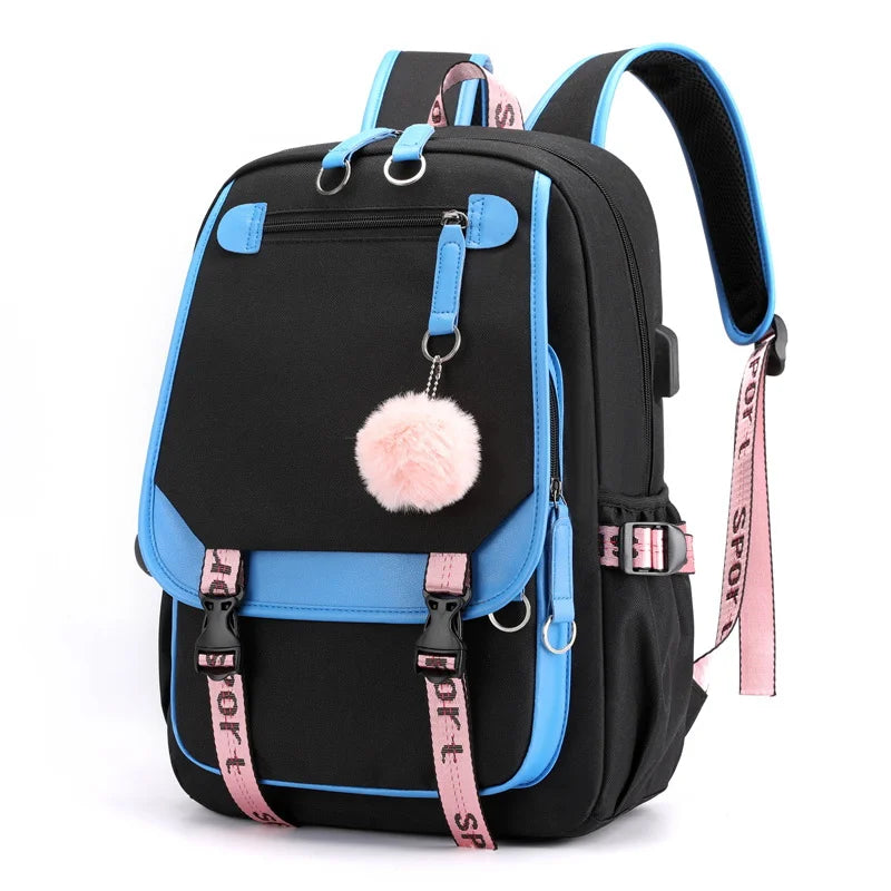 Kawaii School Backpack for Boys and Girls - Black & Pink Harajuku Style
