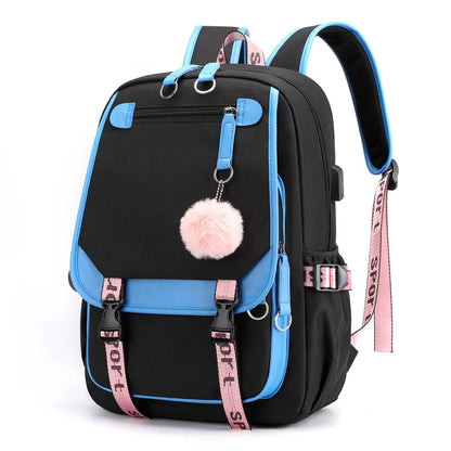 Kawaii School Backpack for Boys and Girls - Black & Pink Harajuku Style