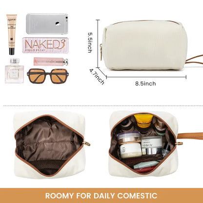 Cream & Tan Leather Trim Laptop Tote — Women's Shoulder Bag with Clutch